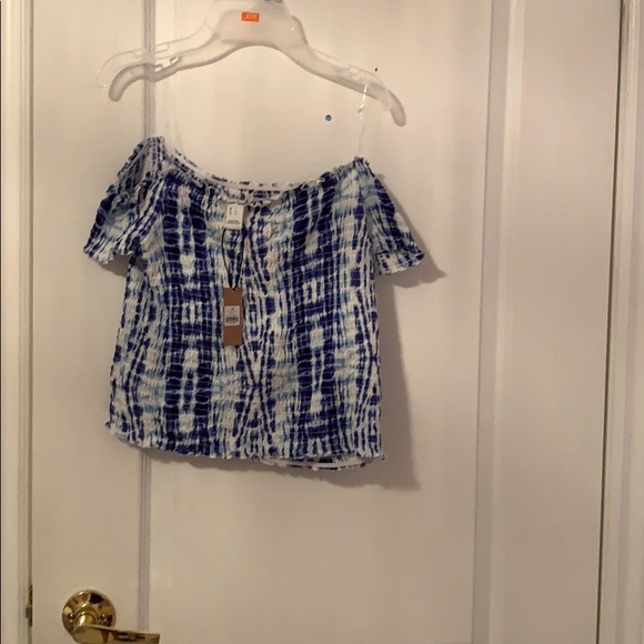 Tie-dye blue and white off the shoulder crop top - Picture 1 of 3